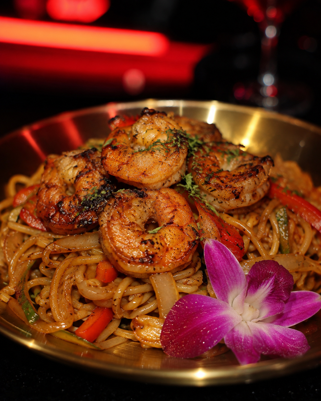 Hibachi shrimp over noodles — Hibachi Wednesdays